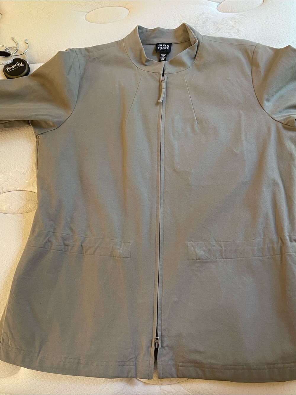 Eileen Fisher Petite Taupe Zip Front Jacket PM Minimalist Cotton Stretch - Picture 5 of 6